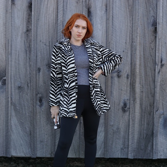 Y2k mudd zebra print fleece style full zip jacket M - Picture 3 of 6